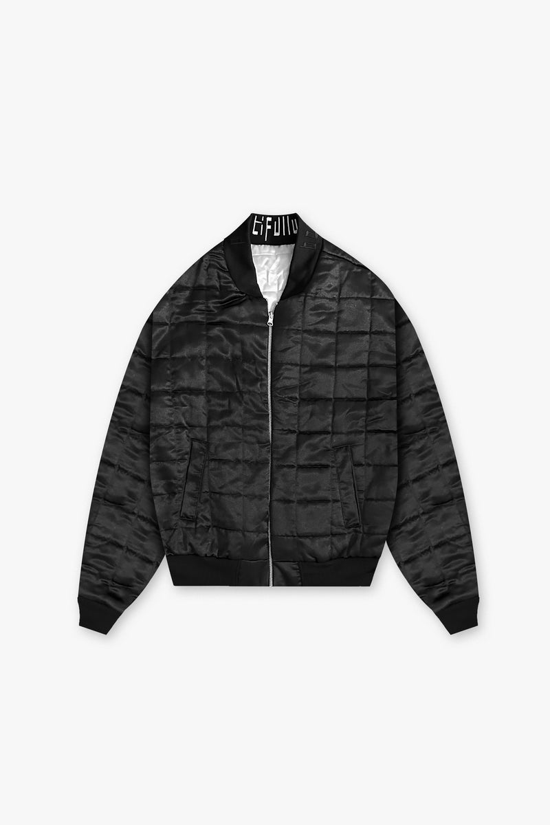 Reversible Quilted Bomber Jacket - Black/Silver