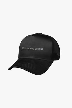 Tell Me You Love Me Satin Trucker - Black